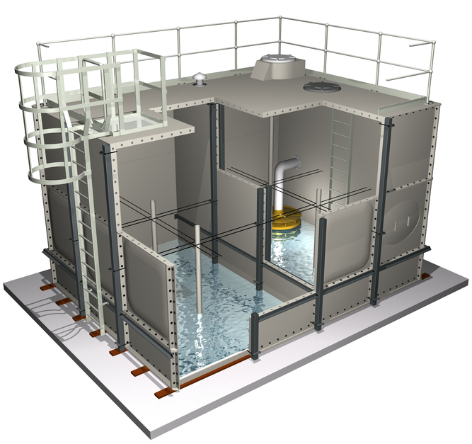 GRP hot press sectional water storage tanks
