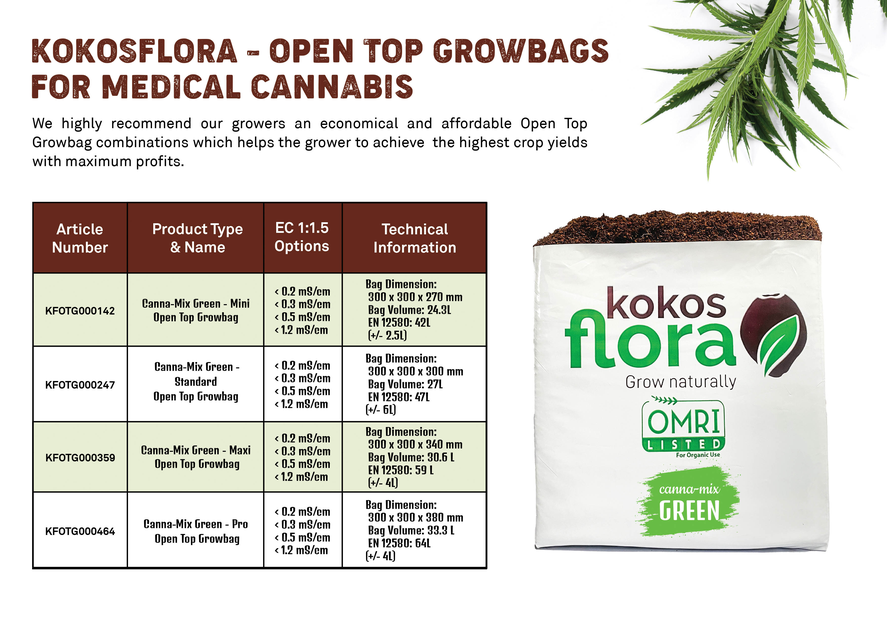 KOKOSFLORA CANNA-MIX GREEN OPEN TOP GROWBAGS