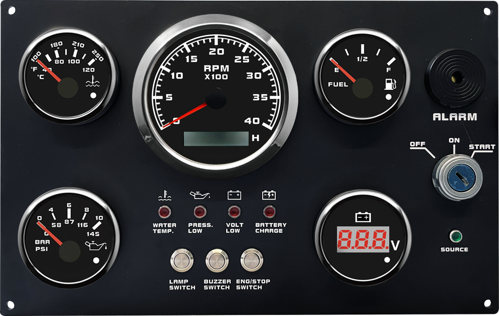 5 Gauge Set Instrument Panel For Marine Boat